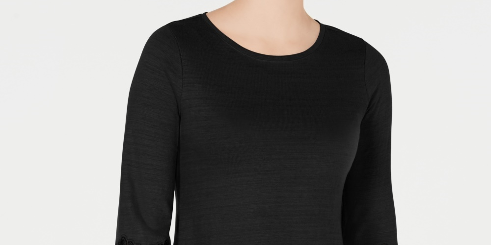 Charter Club Women's Cotton Lace-Trim Top  Black Size Small