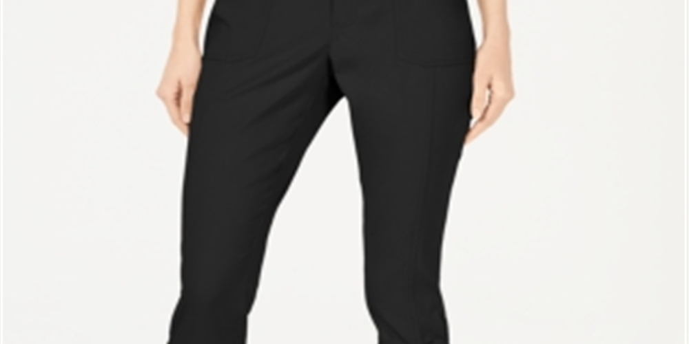 INC International Concepts Women's Ruched Hem Cropped Pants Black Size 8 Petite
