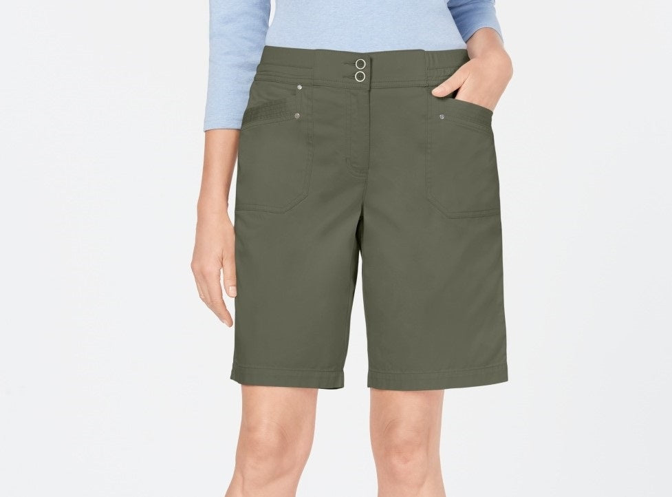 Karen Scott Women's Petite Skimmer Shorts  Green Size 8 P