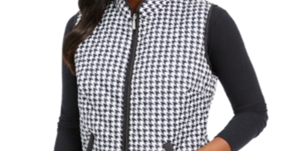 Karen Scott Women's Sport Houndstooth Puffer Vest Black Size X-Small
