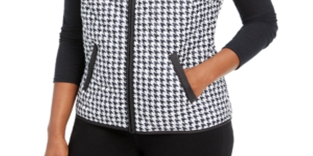 Karen Scott Women's Sport Houndstooth Puffer Vest Black Size X-Small