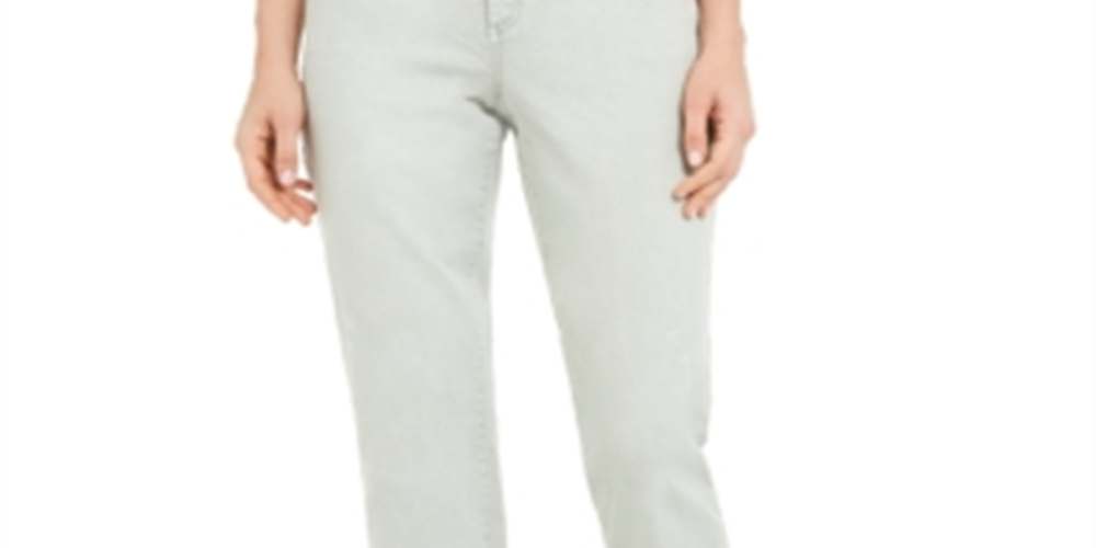 INC International Concepts Women's Frayed Hem Straight Leg Ankle Jeans Green Size 2