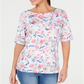 Karen Scott Women's Printed Boat Neck Top White Floral Size Petite S/M