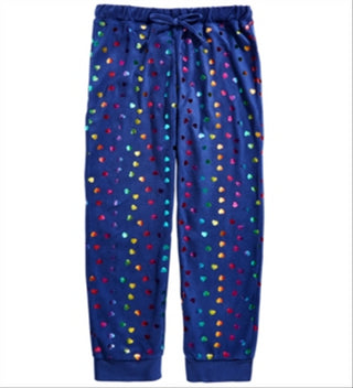 Max & Olivia Little & Big Girl's Foil Heart Print Velour Jogger Sleep Pants Blue Size Small