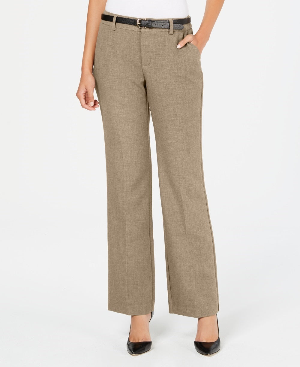 Charter Club Women's Petite Belted Slim It Up Trousers Beige Size 14P
