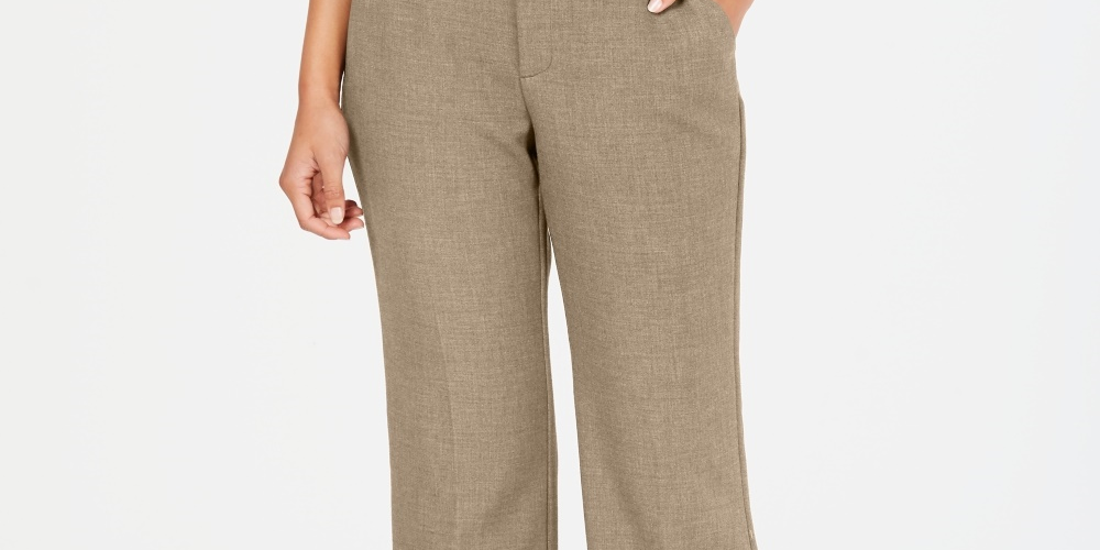 Charter Club Women's Petite Belted Slim It Up Trousers Beige Size 14P