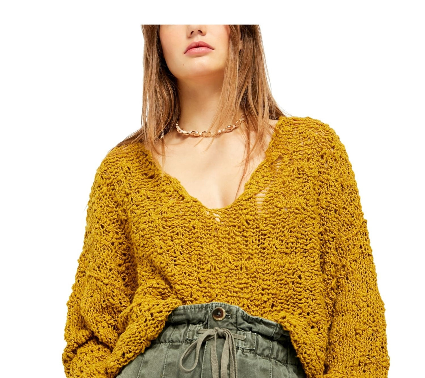 Free People Women's Sunday Shore Cotton Blend Sweater Green Size X-Small