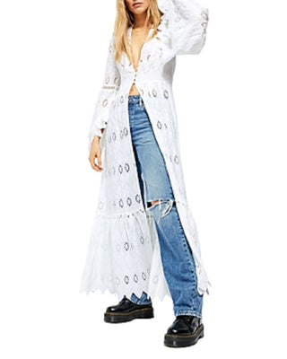Free People Women's Sweetwater Eyelet Duster Cardigan White Size X-Small