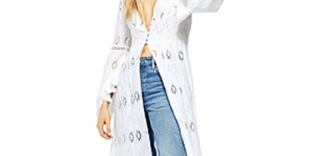 Free People Women's Sweetwater Eyelet Duster Cardigan White Size X-Small