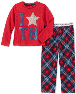 Tommy Hilfiger Toddler Little & Big Girls 2-Pc. Plaid Pajama Set Bright Red Size 16