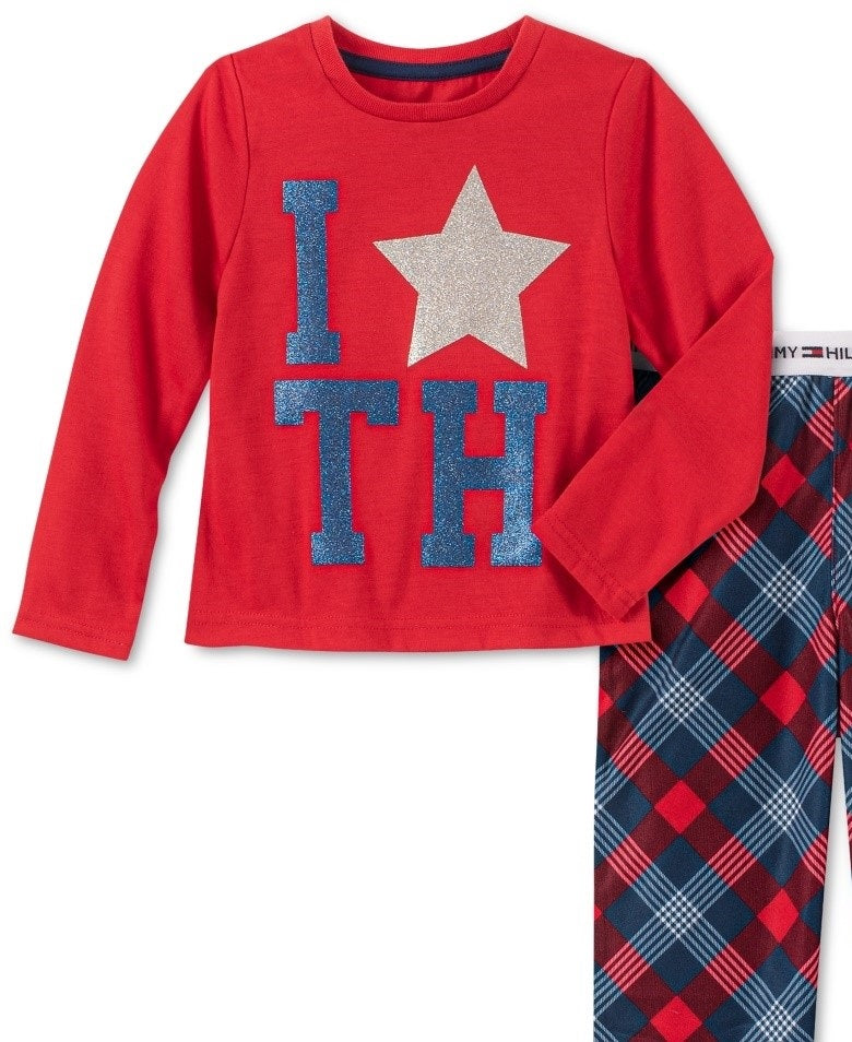 Tommy Hilfiger Toddler Little & Big Girls 2-Pc. Plaid Pajama Set Bright Red Size 16