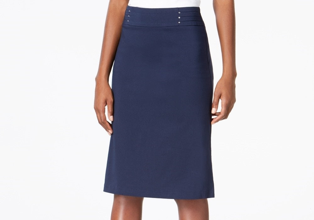 JM Collection Women's Rivet-Waist A-Line Skirt  Blue Size X-Large
