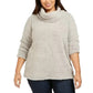 Style & Co Women's Plus Cowlneck Faux Sherpa Sweater Gray Size 0X