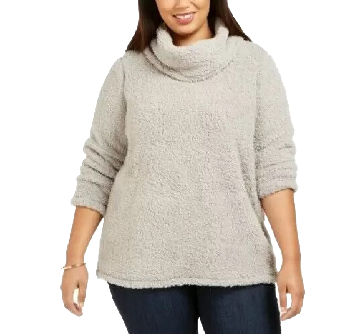 Style & Co Women's Plus Cowlneck Faux Sherpa Sweater Gray Size 0X