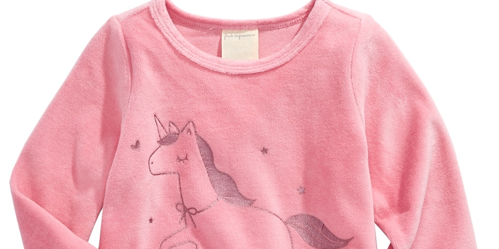 First Impressions Baby Girls Unicorn-Print Velour Top Pink Size 6-9MOS
