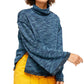 Free People Women's Sunny Days Knit Oversized Turtleneck Sweater Blue Size X-Large