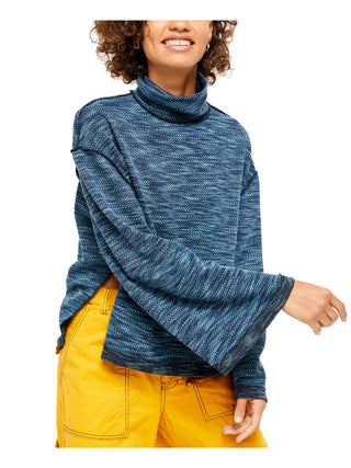 Free People Women's Sunny Days Knit Oversized Turtleneck Sweater Blue Size X-Large