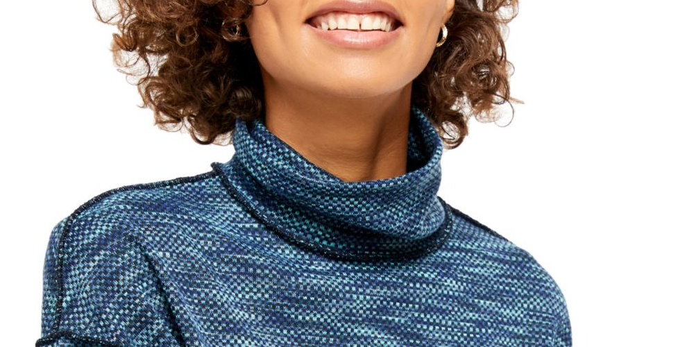 Free People Women's Sunny Days Knit Oversized Turtleneck Sweater Blue Size X-Large