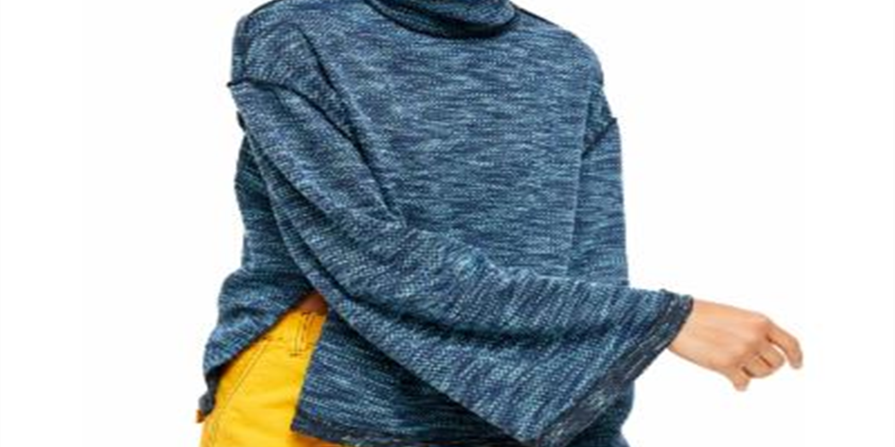 Free People Women's Sunny Days Knit Oversized Turtleneck Sweater Blue Size X-Large