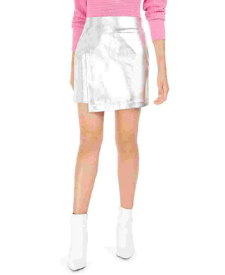 Bar III Women's Metallic Asymmetric Mini Skirt Silver Size Large