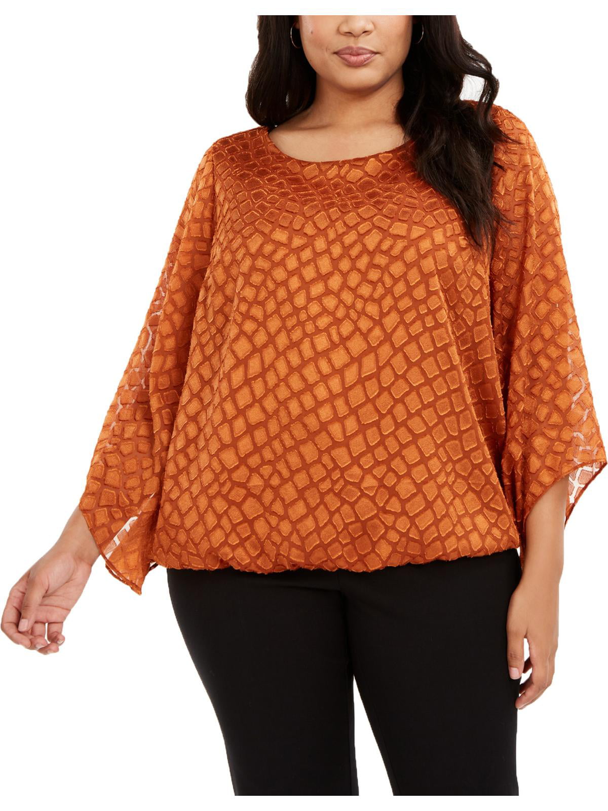 Alfani Women's Angel Sleeves Textured Blouse Ginger Copper Size 0X