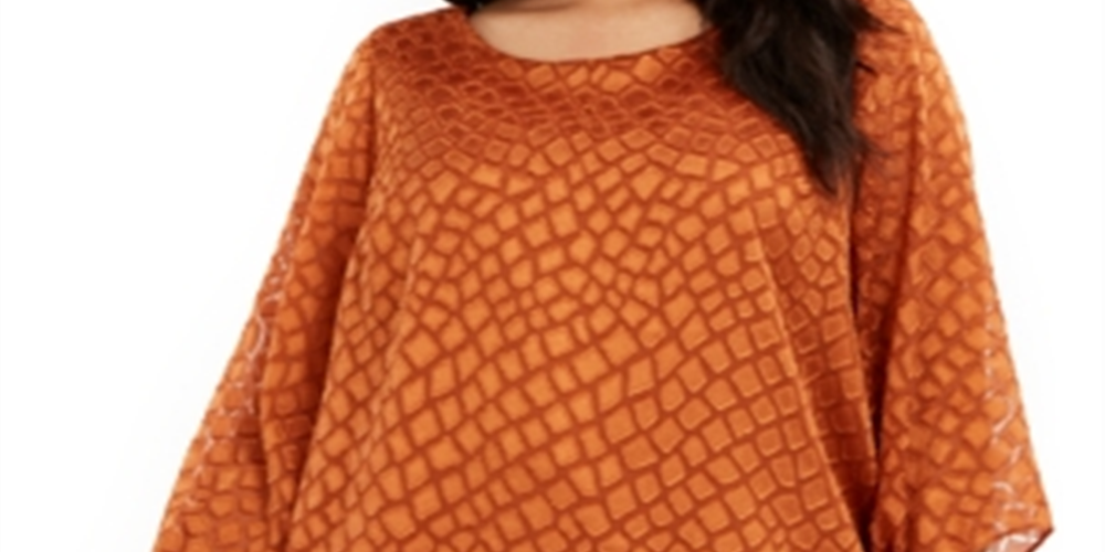 Alfani Women's Angel Sleeves Textured Blouse Ginger Copper Size 0X