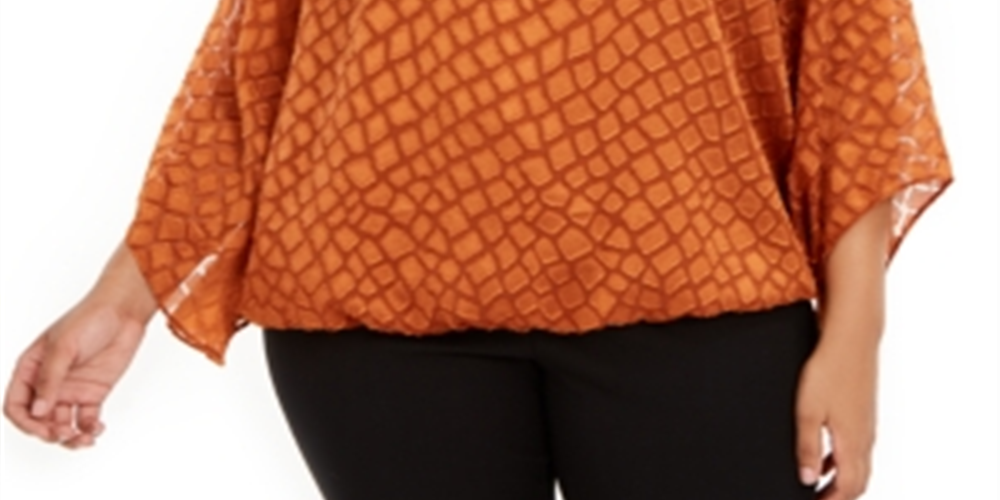 Alfani Women's Angel Sleeves Textured Blouse Ginger Copper Size 0X