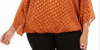 Alfani Women's Angel Sleeves Textured Blouse Ginger Copper Size 0X
