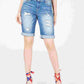 INC International Concepts Women's Curvy-Fit Ripped Bermuda Shorts Blue Size 0