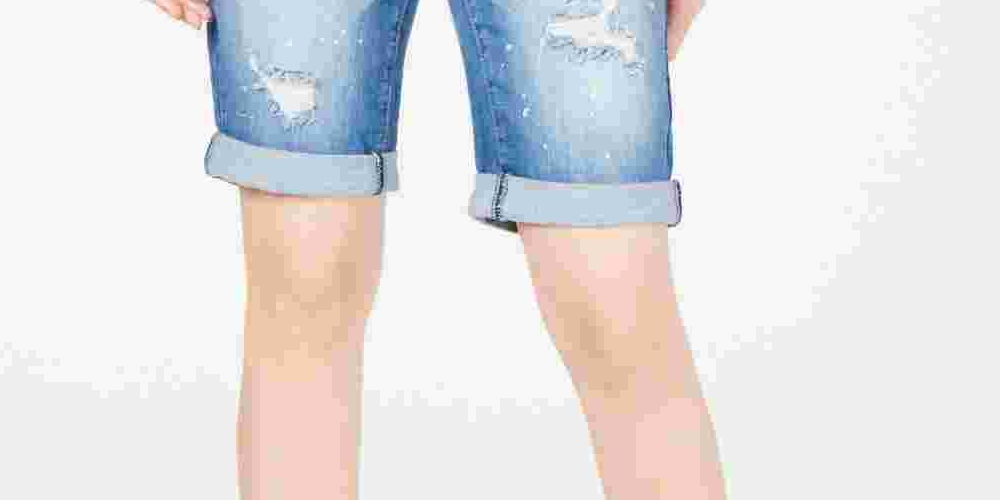 INC International Concepts Women's Curvy-Fit Ripped Bermuda Shorts Blue Size 0