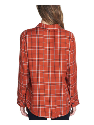 Sanctuary Women's New Generation Plaid Boyfriend Blouse Orange Size Large