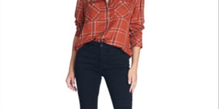 Sanctuary Women's New Generation Plaid Boyfriend Blouse Orange Size Large