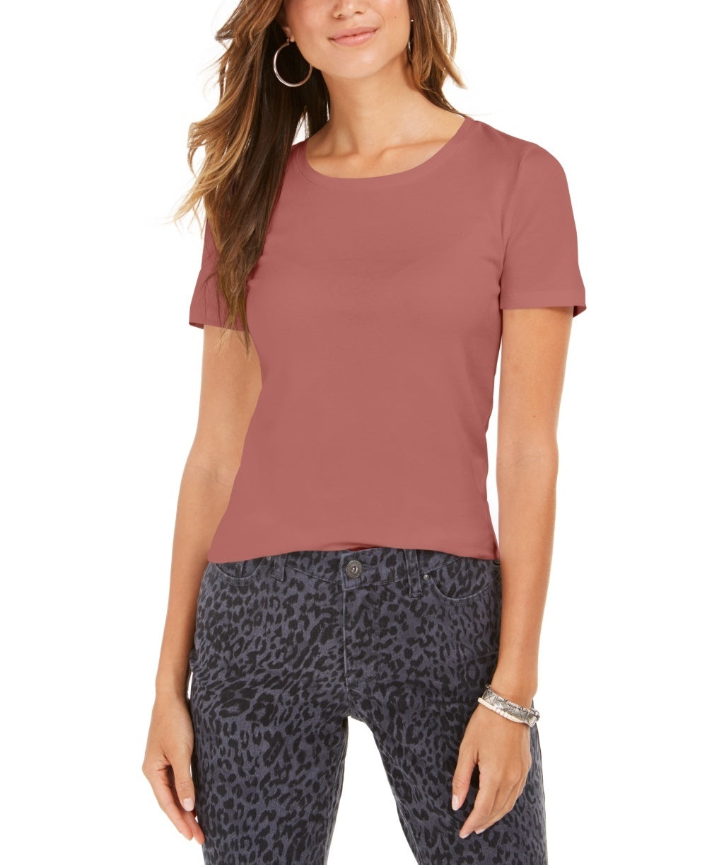 Style & Co Women's Scoop-Neck T-Shirt Pink Size Medium