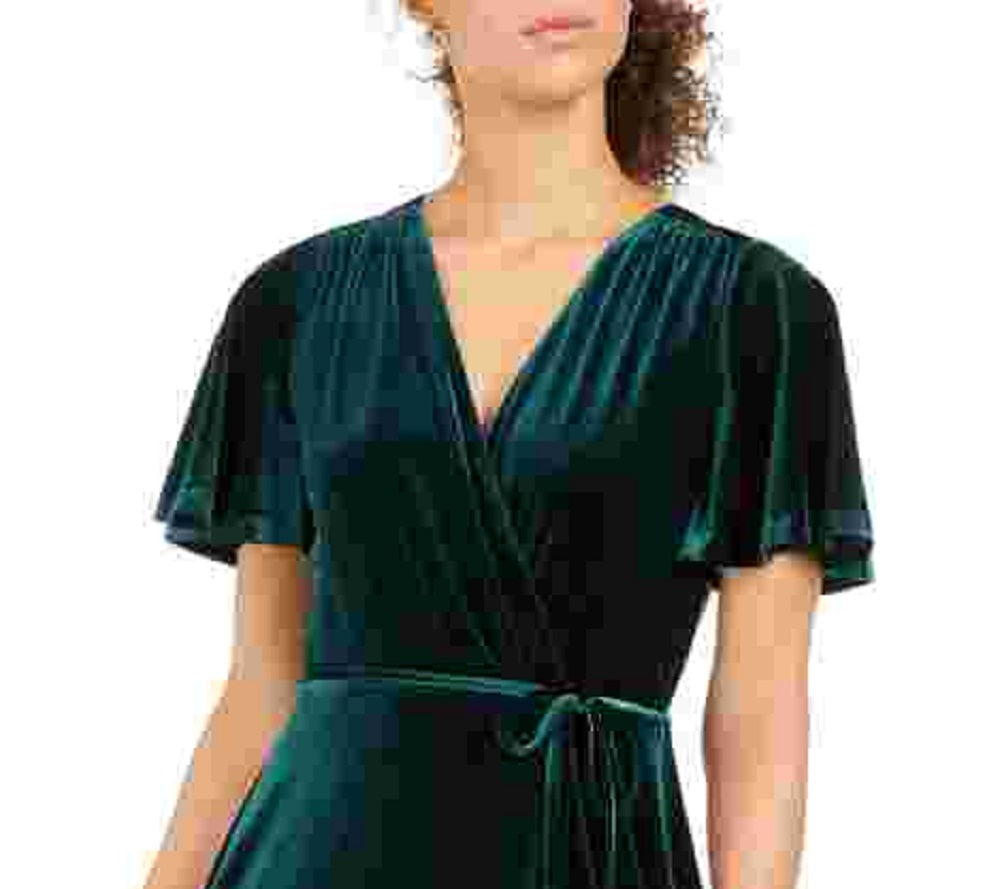 Vince Camuto Women's Velvet Faux-Wrap Dress Green Size 14