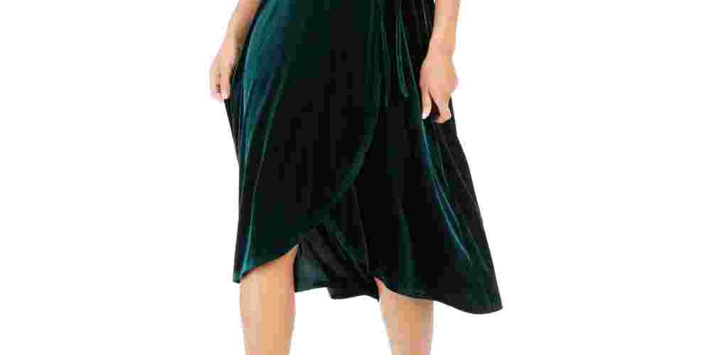 Vince Camuto Women's Velvet Faux-Wrap Dress Green Size 14