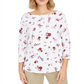 Charter Club Women's Printed Pima Cotton Top White Size Petite L
