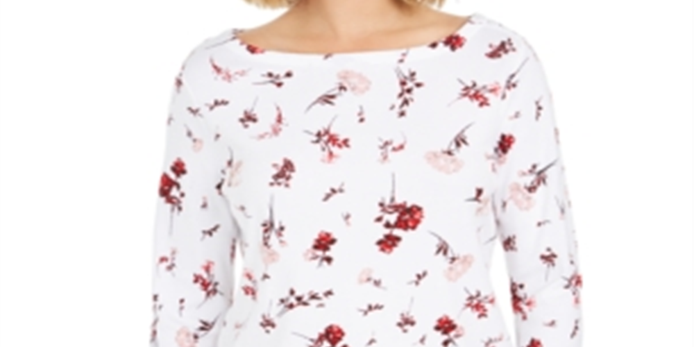 Charter Club Women's Printed Pima Cotton Top White Size Petite L