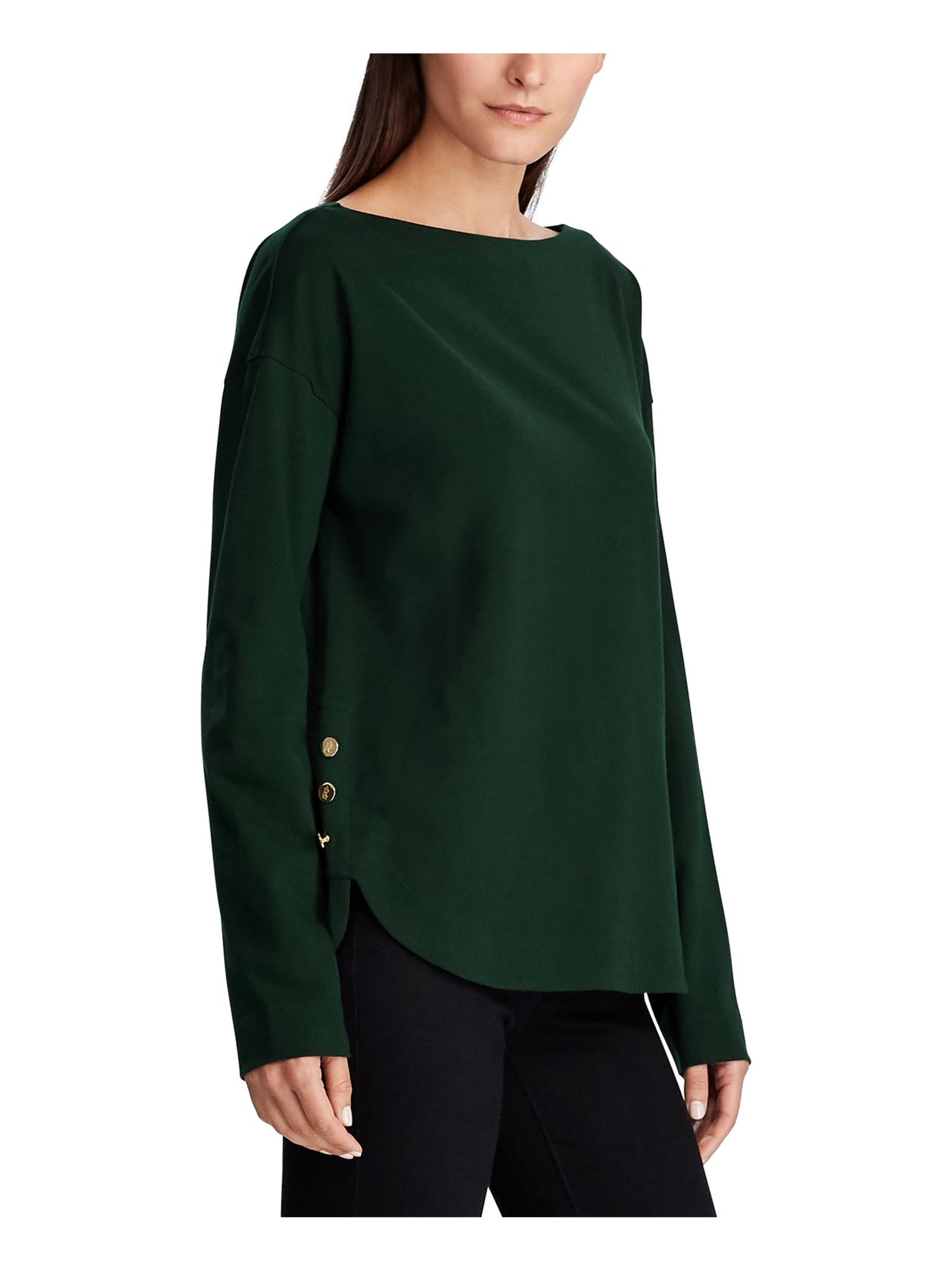 Ralph Lauren Women's Button Hem Boatneck Blouse Green Size X-Large