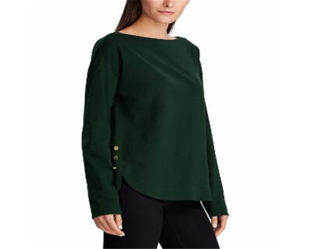 Ralph Lauren Women's Button Hem Boatneck Blouse Green Size X-Large