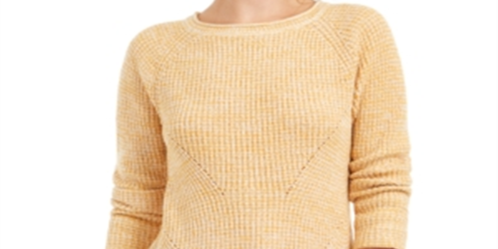 Style & Co Women's Marled Knit Sweater Yellow Size Petite Medium