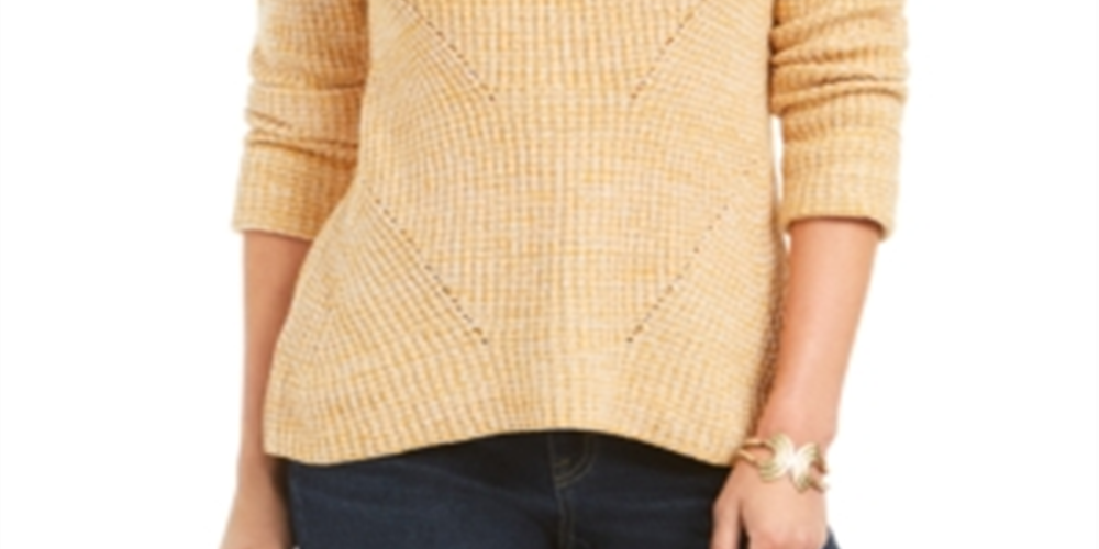 Style & Co Women's Marled Knit Sweater Yellow Size Petite Medium