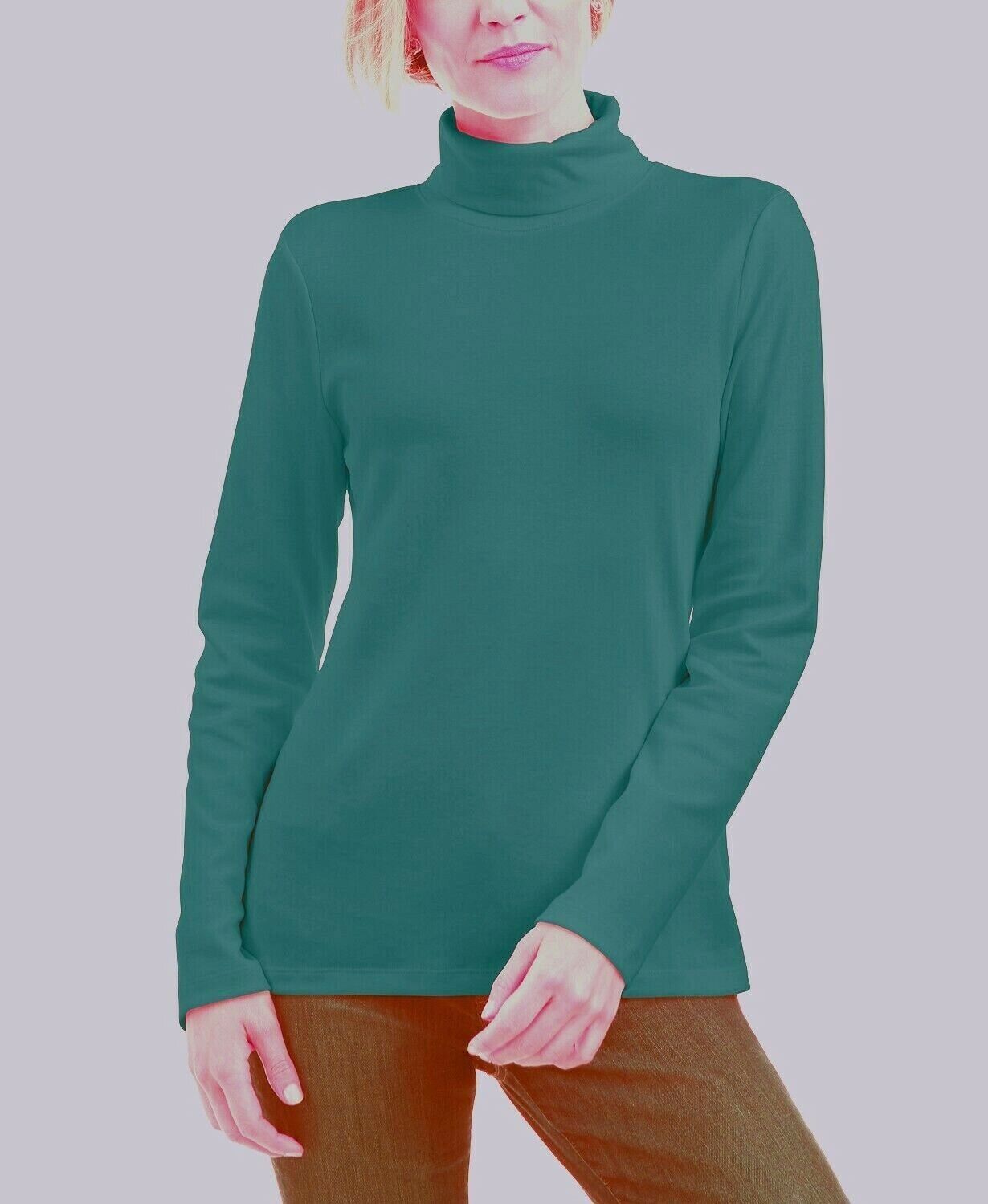 Karen Scott Women's Turtleneck Long Sleeve Cotton Genuine Jade Pullover Top Green Size -M