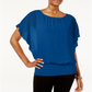JM Collection Women's Flutter Sleeve Banded Hem Blouson Top Blue Size Petite Small