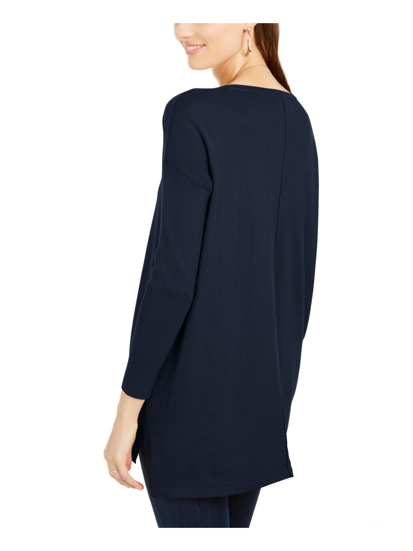 Style & Co Women's Seam front Long Sleeve Boat Neck Tunic Sweater Blue Size Petite Large