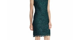 Ralph Lauren Women's Embroidered Sleeveless Jewel Neck Above The Knee Sheath Formal Dress   Green Size 4