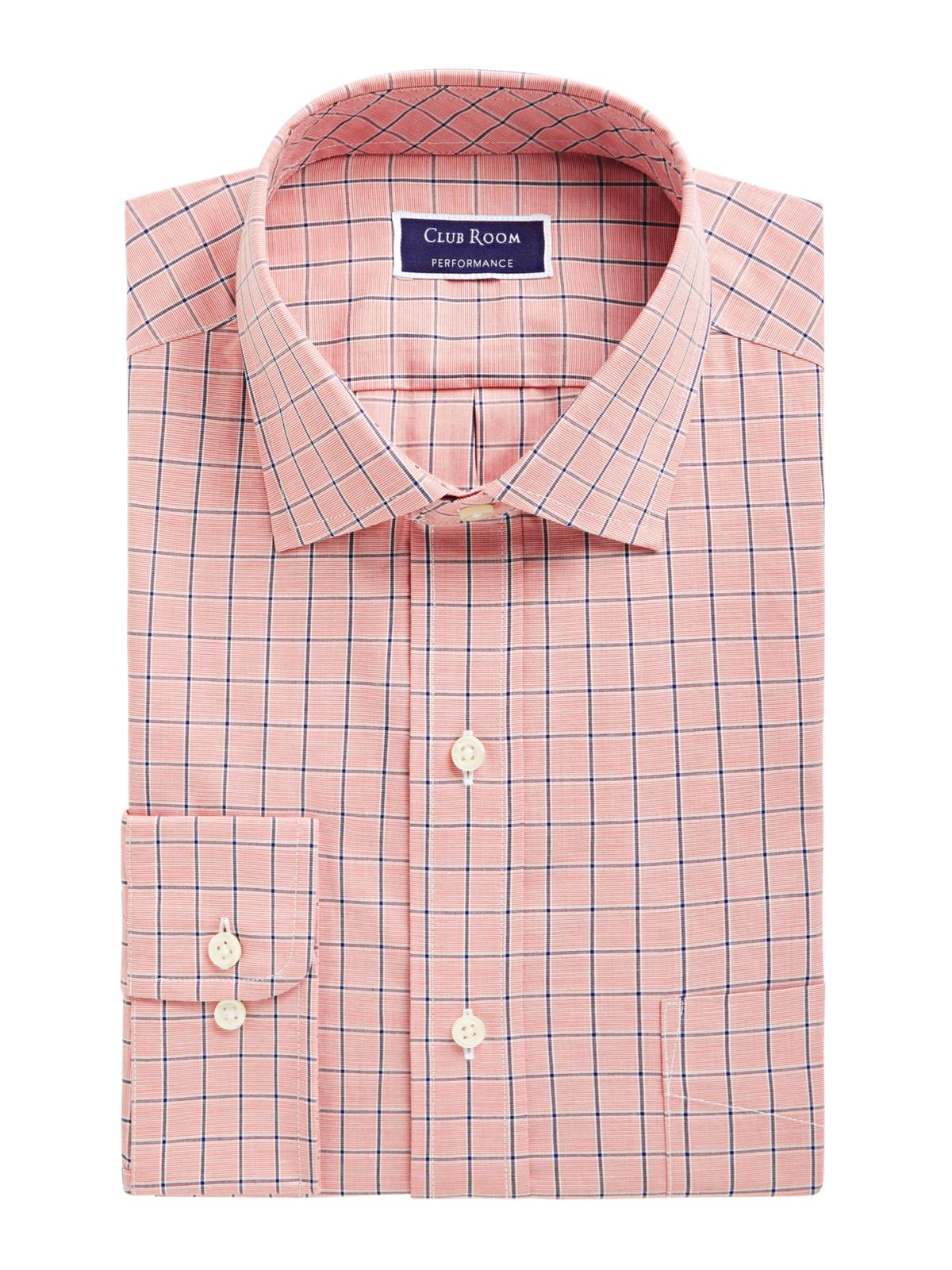 Club Room Men's Regular Fit Plaid Button Down Shirt Copper Size XL