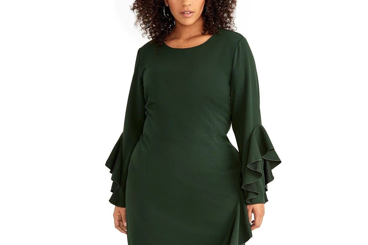 RACHEL Rachel Roy Women's Trendy Plus Size Ruffled Sheath Dress Green Size 14W