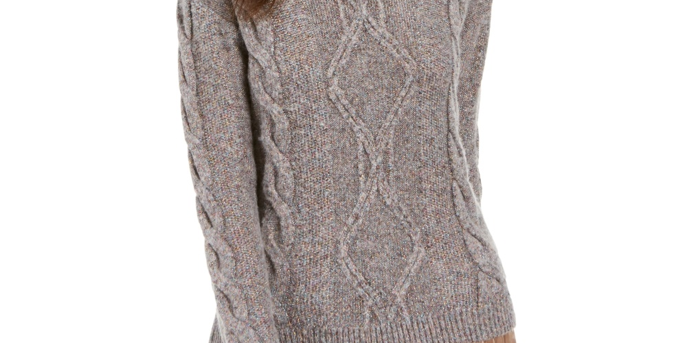 Charter Club Women's Cowl-Neck Cable-Knit Glitter Sweater Gray Size XX-Large