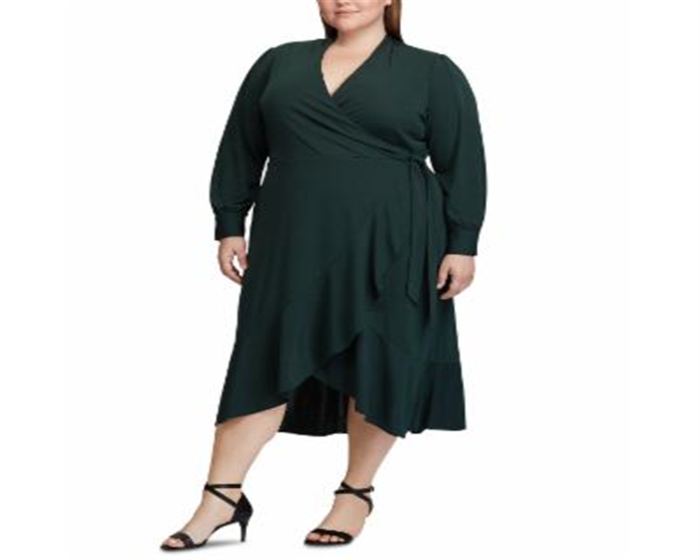 Ralph Lauren Women's Plus Surplice MIDI Dress Green Size XL