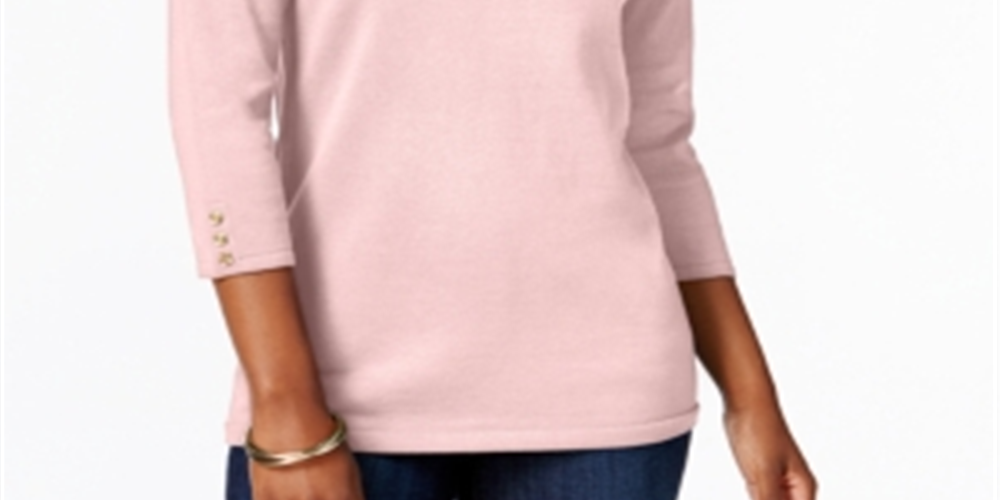 Karen Scott Women's Cotton Button Trim Sweater Pink Size Petite S/M